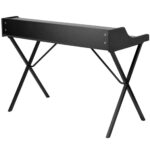 Modern Black Computer Desk with Raised Shelf and Storage
