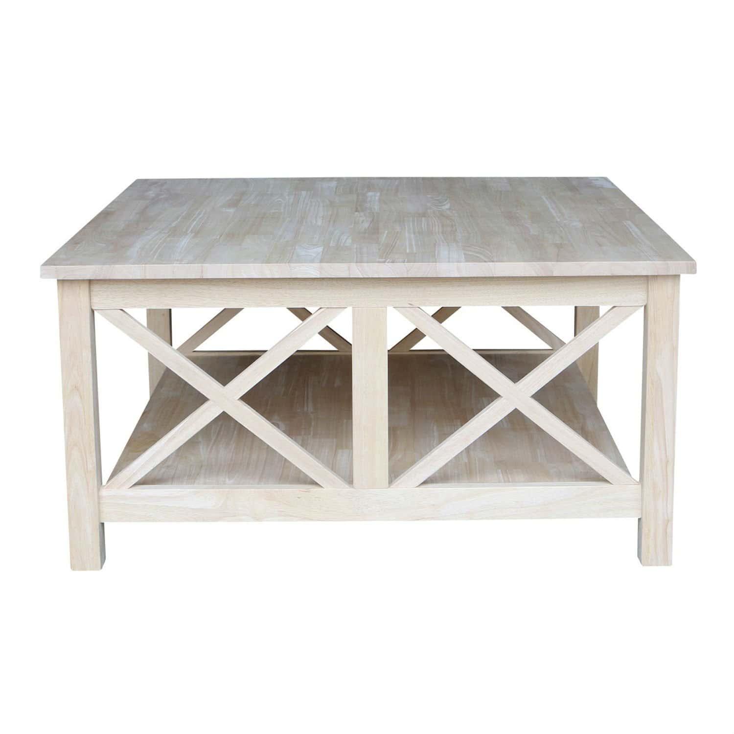 Square Unfinished Solid Wood Coffee Table with Bottom Shelf 2 Square Unfinished Solid Wood Coffee Table with Bottom Shelf - Image 2