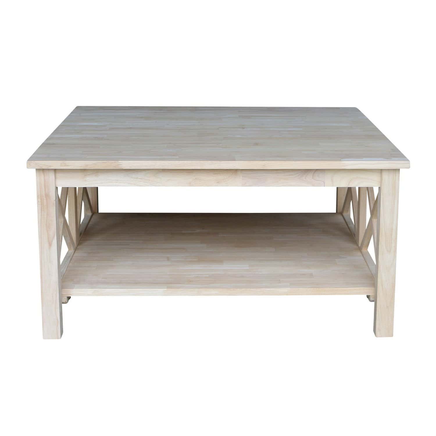 Square Unfinished Solid Wood Coffee Table with Bottom Shelf 3 Square Unfinished Solid Wood Coffee Table with Bottom Shelf - Image 3