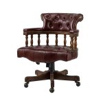Uberto Burgundy Genuine Leather Button Tufted Swivel Executive Chair