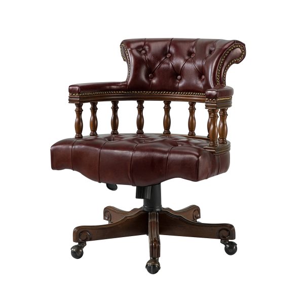 Uberto Burgundy Genuine Leather Button Tufted Swivel Executive Chair 1