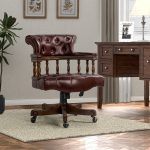 Uberto Burgundy Genuine Leather Button Tufted Swivel Executive Chair