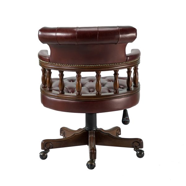 Uberto Burgundy Genuine Leather Button Tufted Swivel Executive Chair 3
