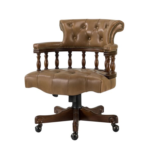 Uberto Camel Genuine Leather Button Tufted Swivel Executive Chair 1