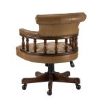 Uberto Camel Genuine Leather Button Tufted Swivel Executive Chair