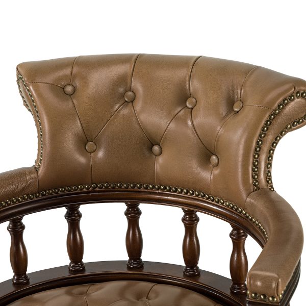 Uberto Camel Genuine Leather Button Tufted Swivel Executive Chair 4