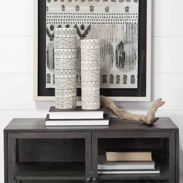 Uhura I Small Cream Black Patterned Cylindrical Vase 1