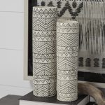 Uhura I Small Cream Black Patterned Cylindrical Vase