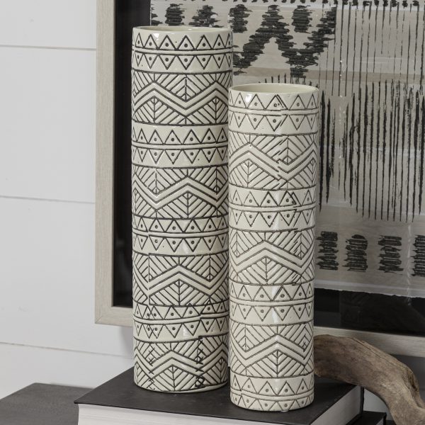 Uhura I Small Cream Black Patterned Cylindrical Vase 2