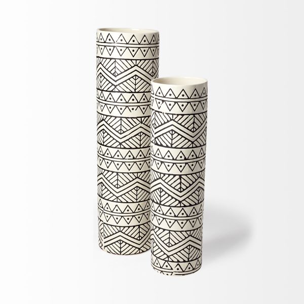 Uhura I Small Cream Black Patterned Cylindrical Vase 3