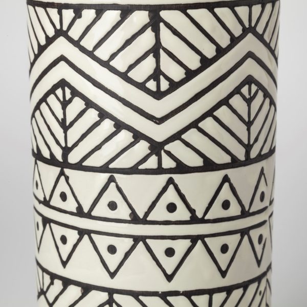 Uhura I Small Cream Black Patterned Cylindrical Vase 5