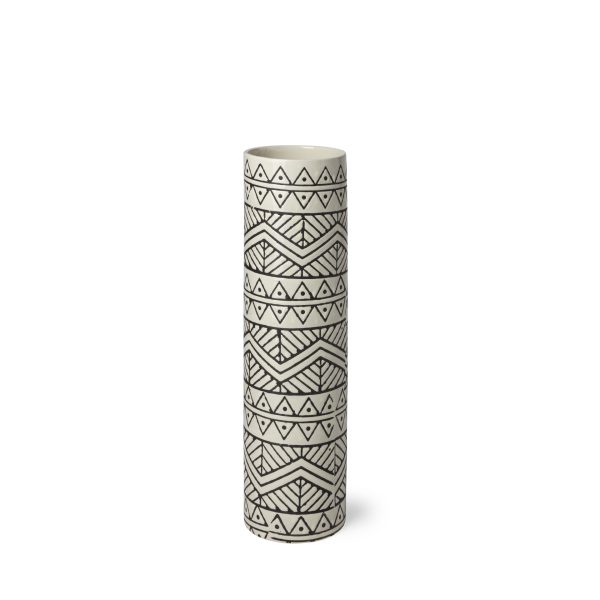 Uhura I Small Cream Black Patterned Cylindrical Vase