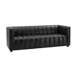 Ulysses Black Genuine Leather Channel-Tufted Modern Sofa