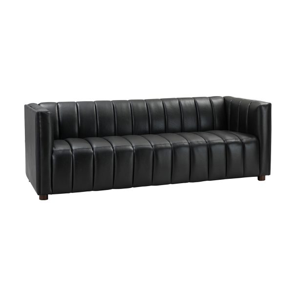 Ulysses Black Genuine Leather Channel Tufted Modern Sofa 1