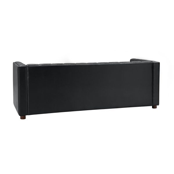 Ulysses Black Genuine Leather Channel Tufted Modern Sofa 2