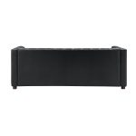 Ulysses Black Genuine Leather Channel-Tufted Modern Sofa