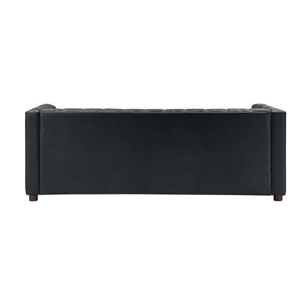 Ulysses Black Genuine Leather Channel Tufted Modern Sofa 3