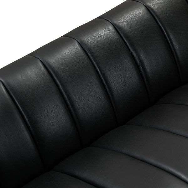 Ulysses Black Genuine Leather Channel Tufted Modern Sofa 4