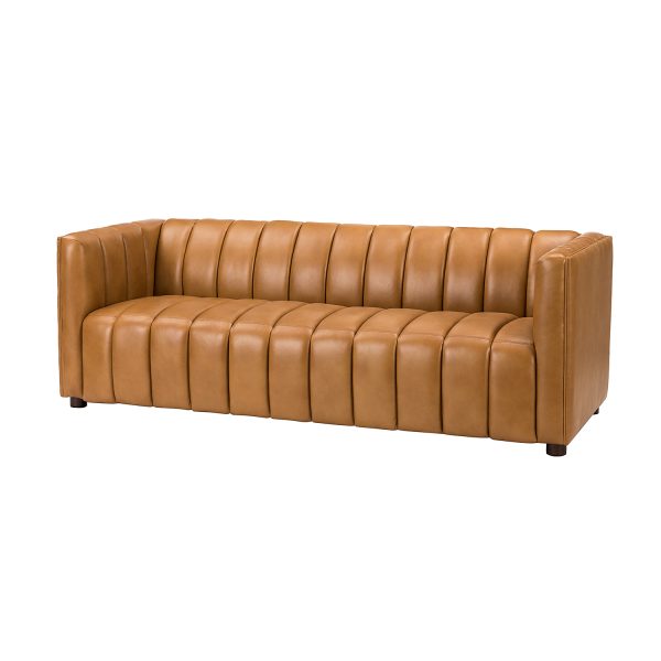 Ulysses Camel Genuine Leather Channel Tufted Modern Sofa 1