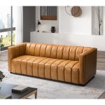 Ulysses Camel Genuine Leather Channel Tufted Modern Sofa 6 Ulysses Camel Genuine Leather Channel Tufted Modern Sofa