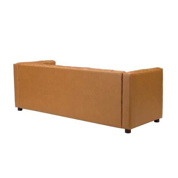Ulysses Camel Genuine Leather Channel Tufted Modern Sofa 2