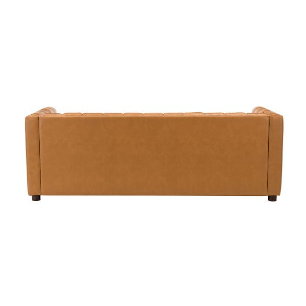 Ulysses Camel Genuine Leather Channel Tufted Modern Sofa 3