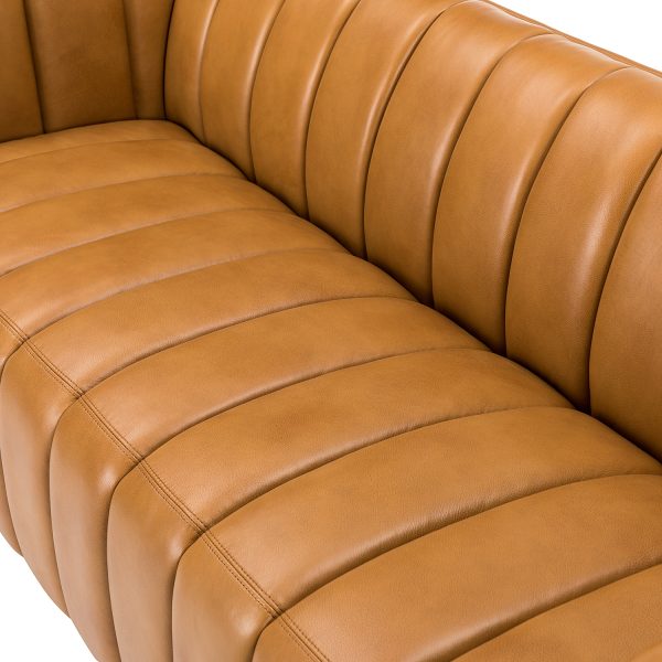 Ulysses Camel Genuine Leather Channel Tufted Modern Sofa 4