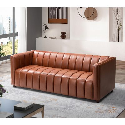 Ulysses Genuine Leather Channel Tufted 83 Inch Sofa