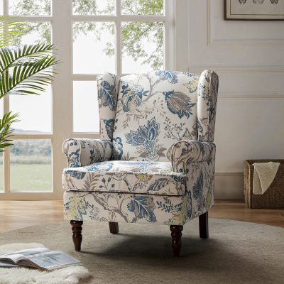 Umberto Blue Linen Wingback Armchair