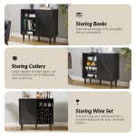 Undine Black Mid-Century Modern Bar Buffet Cabinet