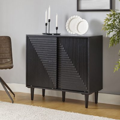Undine Black Mid-Century Modern Bar Buffet Cabinet
