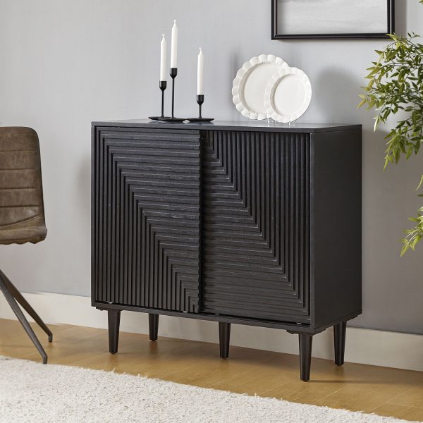 Undine Black Mid Century Modern Bar Buffet Cabinet