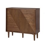 Undine Walnut Mid-Century Modern Bar Cabinet with Wine Rack
