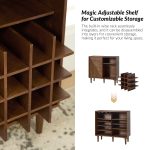 Undine Walnut Mid-Century Modern Bar Cabinet with Wine Rack