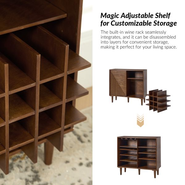 Undine Walnut Mid Century Modern Bar Cabinet with Wine Rack 2