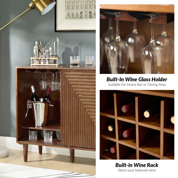 Undine Walnut Mid Century Modern Bar Cabinet with Wine Rack 3