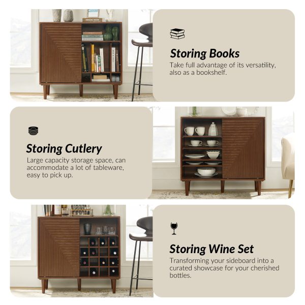 Undine Walnut Mid Century Modern Bar Cabinet with Wine Rack 4