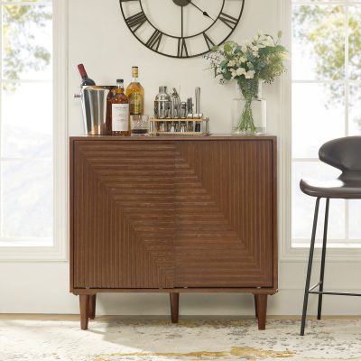 Undine Walnut Mid-Century Modern Bar Cabinet with Wine Rack