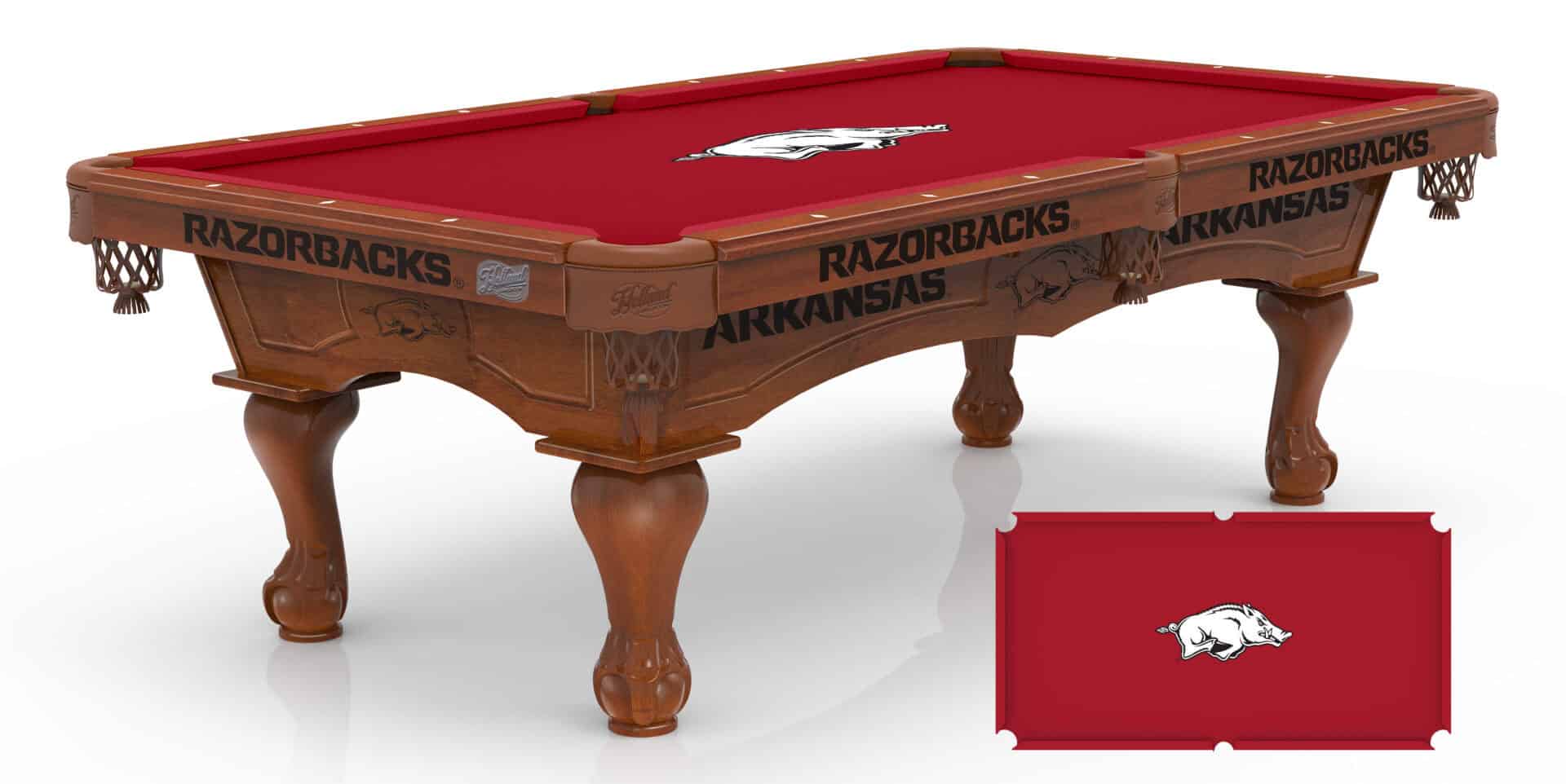 University of Arkansas Pool Table with Chardonnay Finish and Claw Leg 1 University of Arkansas Pool Table with Chardonnay Finish and Claw Leg