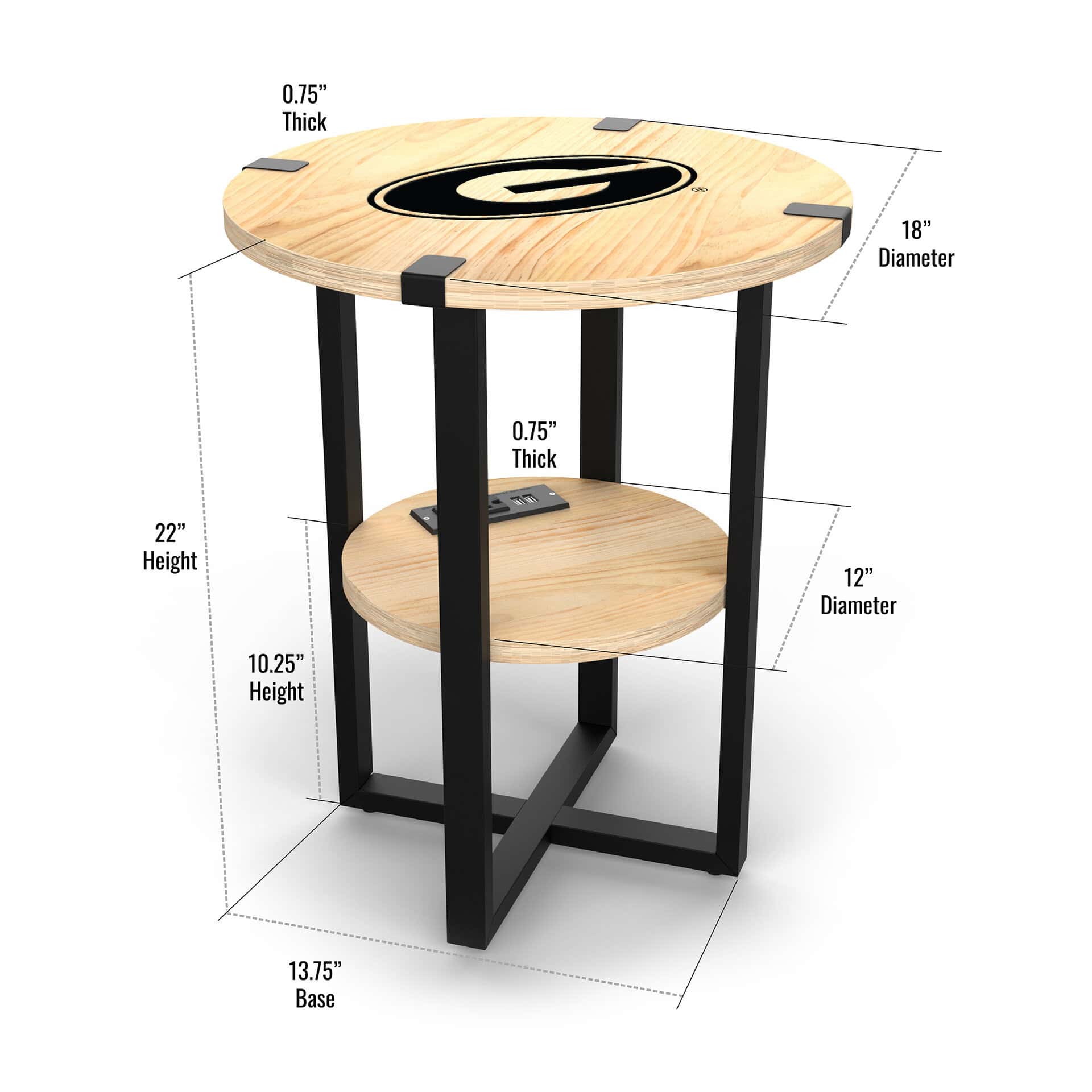 University of Georgia Side Table with Charger 1 University of Georgia Side Table with Charger