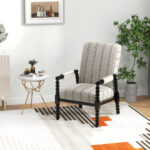Beige Linen Upholstered Accent Chair with Rubber Wood Frame 8 Beige Linen Upholstered Accent Chair with Rubber Wood Frame