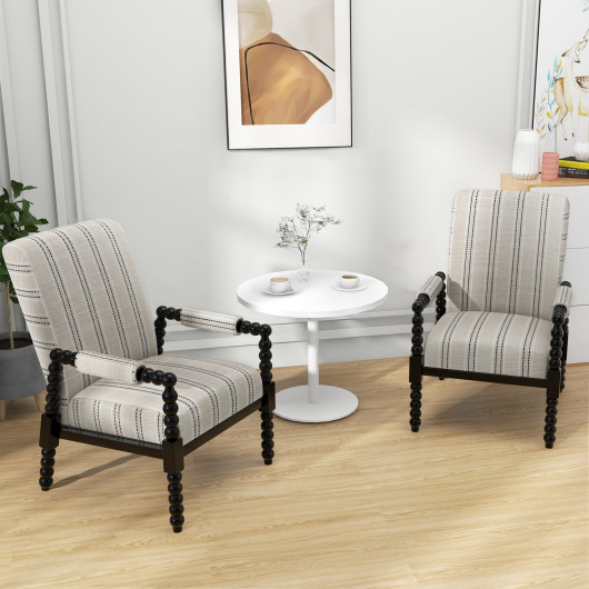 Beige Linen Upholstered Accent Chair with Rubber Wood Frame 2 Beige Linen Upholstered Accent Chair with Rubber Wood Frame - Image 2