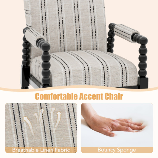 Beige Linen Upholstered Accent Chair with Rubber Wood Frame 5 Beige Linen Upholstered Accent Chair with Rubber Wood Frame - Image 5