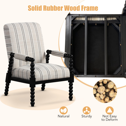 Beige Linen Upholstered Accent Chair with Rubber Wood Frame 6 Beige Linen Upholstered Accent Chair with Rubber Wood Frame - Image 6