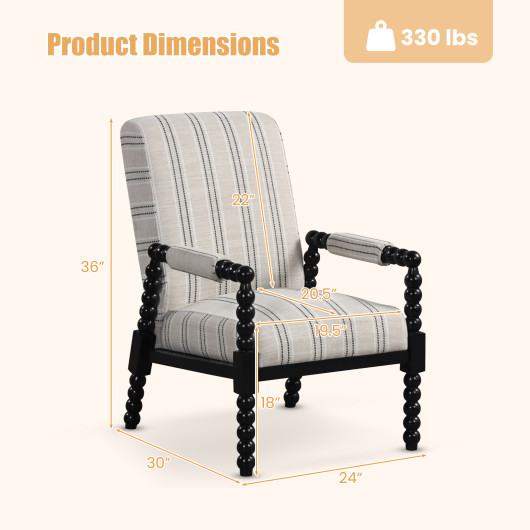 Beige Linen Upholstered Accent Chair with Rubber Wood Frame 4 Beige Linen Upholstered Accent Chair with Rubber Wood Frame - Image 4