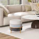 Modern Linen Ottoman with Gold Base and Anti-Slip Pads 9 Modern Linen Ottoman with Gold Base and Anti-Slip Pads