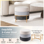 Modern Linen Ottoman with Gold Base and Anti-Slip Pads 12 Modern Linen Ottoman with Gold Base and Anti-Slip Pads