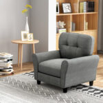 Mid-Century Modern Linen Accent Chair with Rubber Wood Legs 9 Mid-Century Modern Linen Accent Chair with Rubber Wood Legs