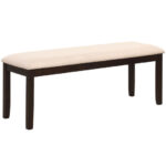 Beige Upholstered Ottoman Bench with Padded Cushion and Wood Frame