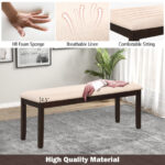 Beige Upholstered Ottoman Bench with Padded Cushion and Wood Frame